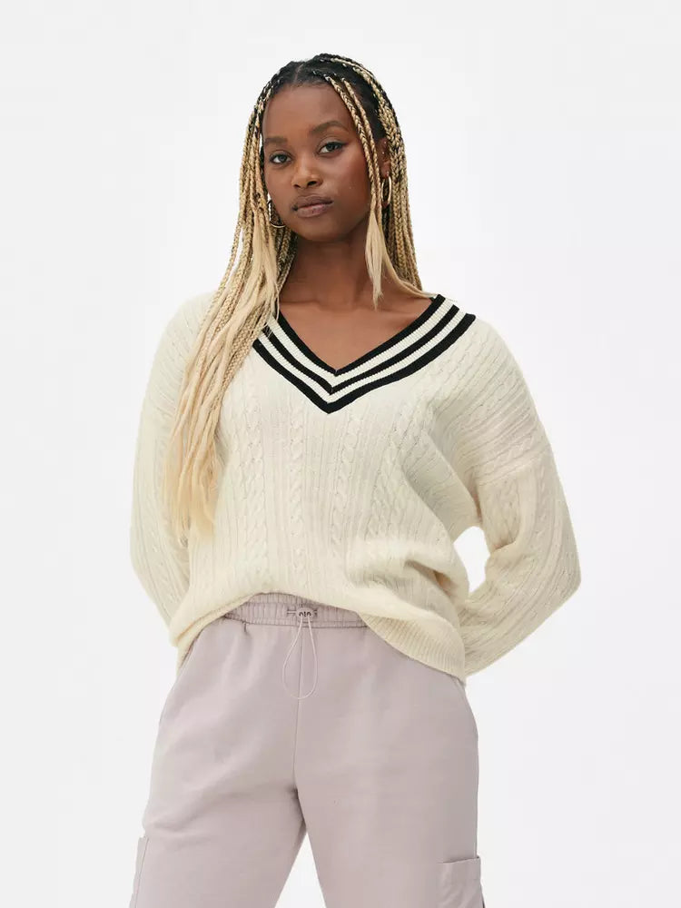 V-neck Knit Jumper - Ivory