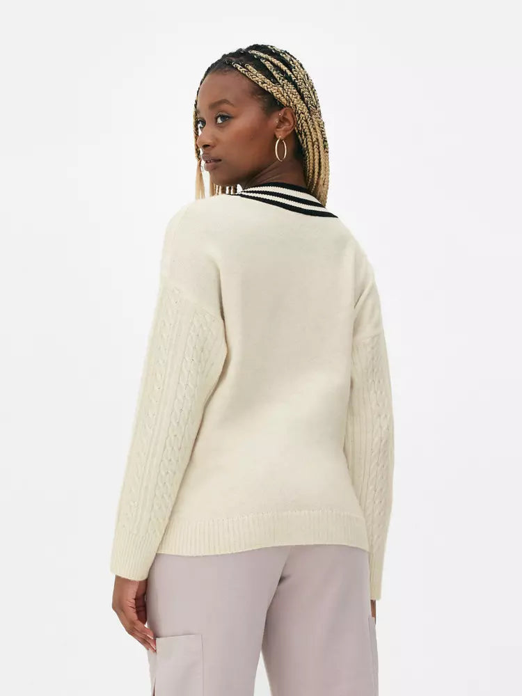 V-neck Knit Jumper - Ivory